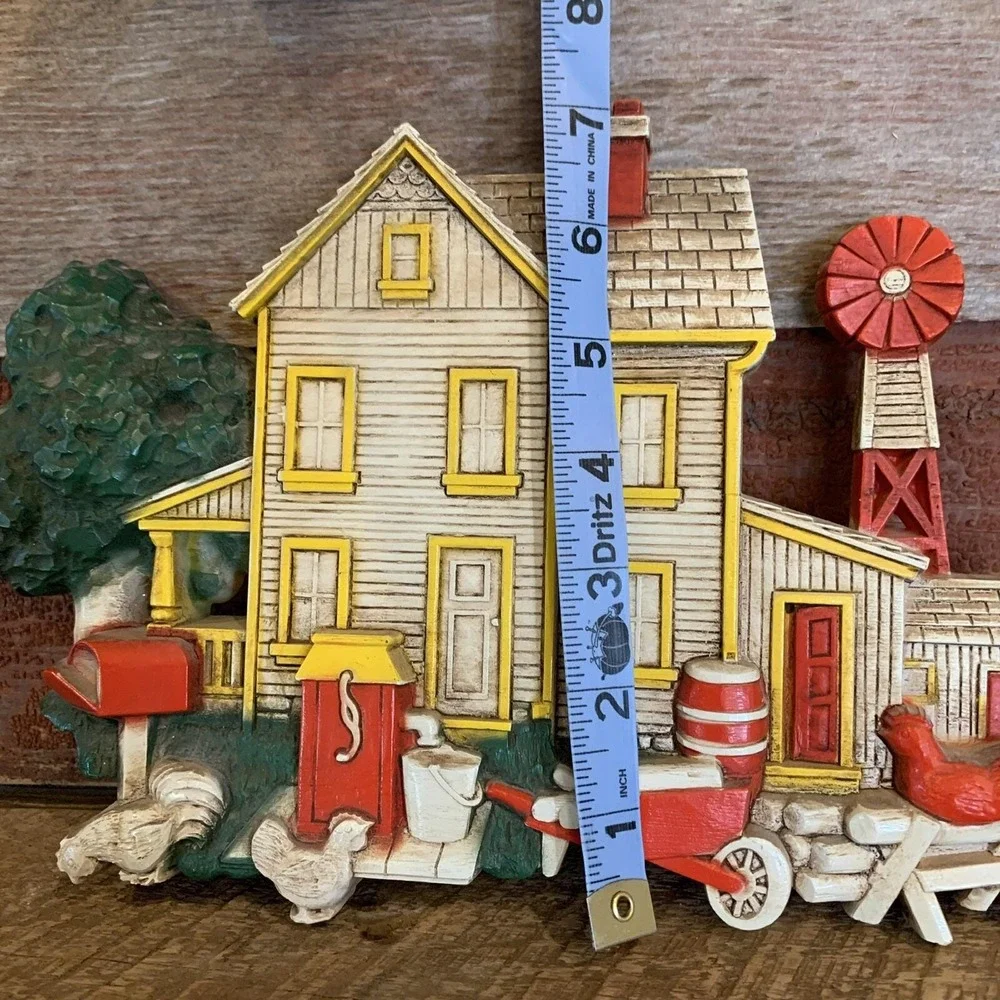 HOMCO Farm House Barn Wall Art 1975 #7369 Chickens Horse Windmill Silo LOT OF 2